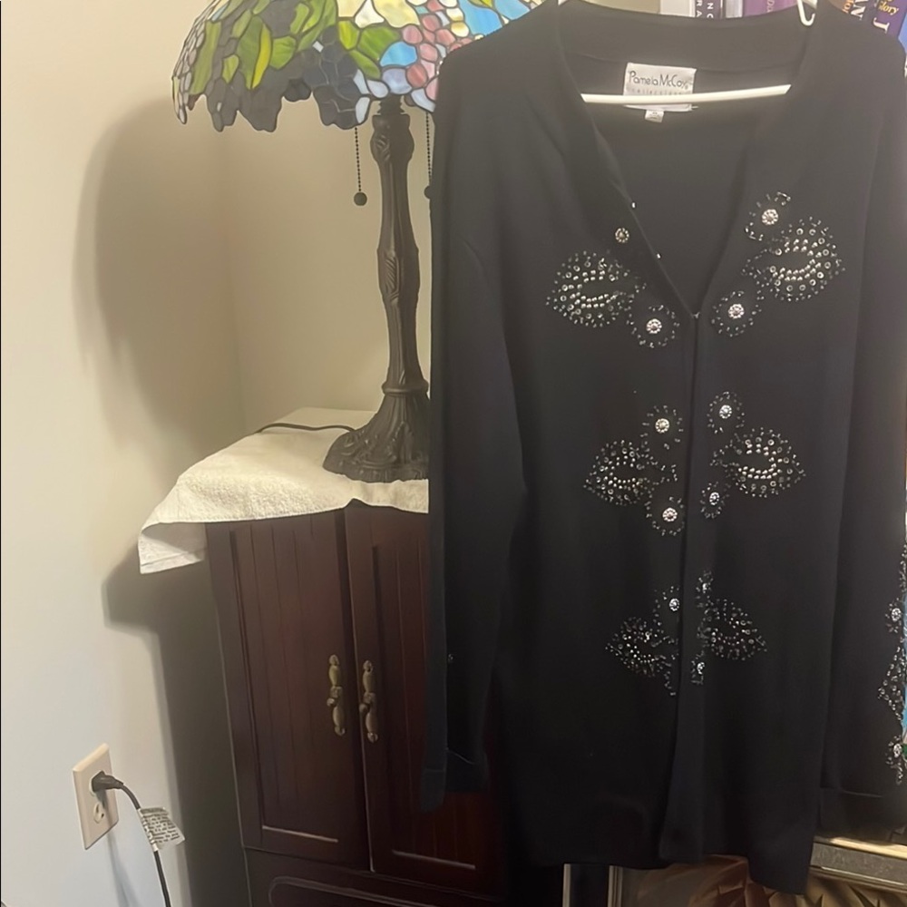 Pamela McCoy Black Cardigan with Silver Accents